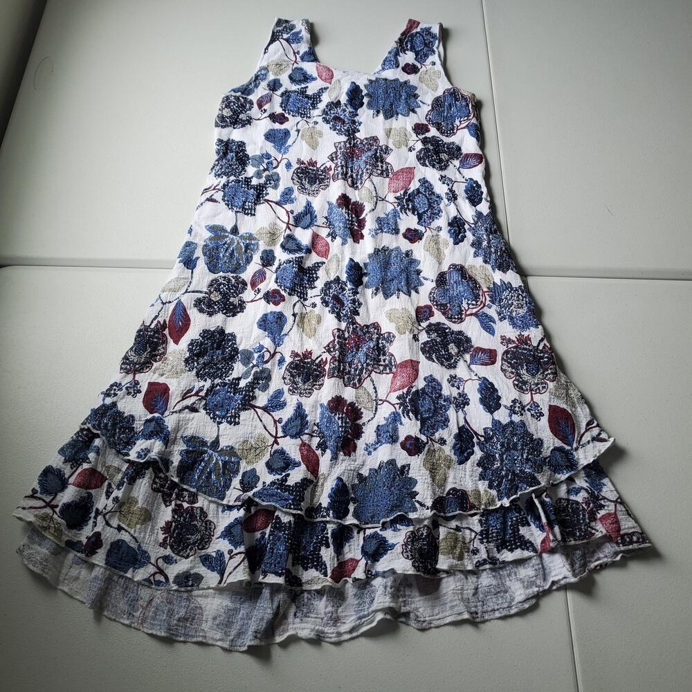 Radzoli Dress Womens Small Blue Floral Sleeveless Ruffle Hem Sundress